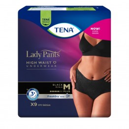 TENA Lady Pants Plus - Дискретно бельо за жени с висока талия, цвят Черен, Размер М, 9 бр./опак.